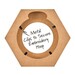 hexagonal embroidery hoop frame with wood veneer finish with hoop placement visual.