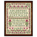 Framed cross stitch project featuring a floral border, the alphabet, and a quote, in pink and green thread.