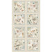 Sandy plank textured panel with blocks of conversational vintage fabrics topped with beach treasures.