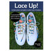 Image of the black Lace Up! pattern featuring white sneakers with colorful laces and blue shoe aglets