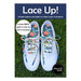 Image of the white Lace Up! pattern featuring white sneakers with colorful laces and blue shoe aglets