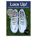 Image of the gray Lace Up! pattern featuring white sneakers with colorful laces and blue shoe aglets