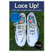 Image of the blue Lace Up! pattern featuring white sneakers with colorful laces and blue shoe aglets