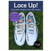Image of the purple Lace Up! pattern featuring white sneakers with colorful laces and blue shoe aglets