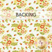 White swatch of fabric featuring yellow, green, and red florals; a transparent banner at the top reads "Backing."