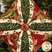 A super close up on the center of the ornament, showing fabric details as well as details on the center button.