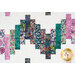 A close up on the quilt showing details on the fabric colors, prints, and top quilting details.