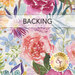 A swatch of multicolor fabric with colorful watercolor flowers. A transparent banner at the top reads "Backing" and a golden Shabby Fabrics logo sits in the bottom right corner.