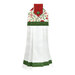 A head on shot of the completed Poinsettia Hanging Towel, colored in red, green, and white fabrics from the Peppermint & Pine collection by Marcus Fabrics, isolated on a white background.
