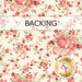 A swatch of cream fabric with small, sprawling flowers and vines. A transparent banner at the top reads "Backing" and a golden Shabby Fabrics logo sits in the bottom right corner.