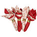 A top-down shot of the four napkins colored in pink, red, and cream fabrics from the Petals and Polka Dots collection by Moda Fabrics, isolated on a white background. 
