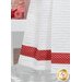 A super close up on the bottom of the towel, showing details on the towel texture and the fabric stripe.