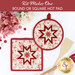 The two completed cream Folded Star Hot Pads, one round and one square, slightly overlapping each other and staged on a white table with coordinating florals, buttons, and kitchen utensils.