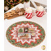 The completed Point of View Folded Star Table Topper, colored in red, black, beige, and green fabrics from the Very Merry Gingerbread collection by 3Wishes, staged on a white table with mugs of cocoa and adorable Christmas cookies.