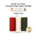 Three spools of red, white, and dark green thread, isolated on a white background. 