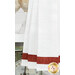 A super close up on the bottom of the towel, showing details on the towel texture and the fabric stripe.
