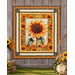 The completed Sunflower Serenade Panel Quilt, colored in cream, golden yellow, brown, and green fabrics from the Sunflower Serenade collection by QT Fabrics, hung on a rustic brown fence and staged with coordinating décor and baskets of sunflowers.