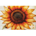 A super close up on the central sunflower of the panel, showing fabric colors and print details as well as topquilting effects.