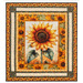 The completed Sunflower Serenade Panel Quilt, colored in cream, golden yellow, brown, and green fabrics from the Sunflower Serenade collection by QT Fabrics, isolated on a white background. 
