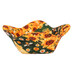 One of the completed Bowl Cozies, colored in black, yellow, cream, and green fabrics from the Sunflower Serenade collection by QT Fabrics, isolated on a white background. 