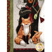 A close up on the panel of the quilt, showing details on the illustrated fox and bunny.