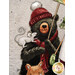 A close up on the panel of the quilt, showing details on the illustrated mouse and black bear with a hat.