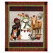 The completed Northern Christmas Panel Quilt Kit, colored in deep red, green, gray, and black fabrics from the Northern Christmas collection by Riley Blake Designs, isolated on a white background. 