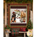 The completed Northern Christmas Panel Quilt Kit, colored in deep red, green, gray, and black fabrics from the Northern Christmas collection by Riley Blake Designs, staged on a rustic wood cabin wall with coordinating décor.