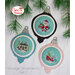 The completed projects, staged on a wooden background and surrounded by coordinating festive greenery.
