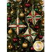 The three completed Cathedral Window Ornaments, colored in cream, green, and red fabrics from the Poinsettias at Christmas collection by Jennifer Bosworth for Riley Blake Designs, hung on a decorated Christmas Tree.
