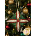 A closer look at the fabrics of the ornament, showing print colors and details.