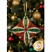 A closer look at the fabrics of the ornament, showing print colors and details.