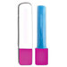 One white and pink tube and one blue glue stick refill standing upright next to each other