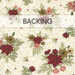 Swatch of cream fabric with tossed winter florals in red, ocher, and pink. A transparent banner at the top reads "Backing." 