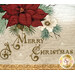 A super close up on the panel, showing top quilting and fabric details on the "A Merry Christmas" text and poinsettias.