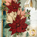 A super close up on the panel, showing top quilting and fabric details on the poinsettias.