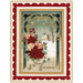 The completed Christmas Greetings Panel Quilt, colored in cream, green, red, pink, and blue fabrics from the Christmas Greetings collection by Riley Blake Designs, isolated on a white background. 