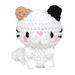 Crocheted cat toy named luna, measuring 5 inches with a soft white body and cream spots.
