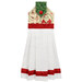 A head on shot of the completed cream Hanging Towel, colored in fabrics from the Holiday Cheer collection by Moda Fabrics, isolated on a white background.