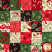 A top down shot of the hot pad, showing patchwork details on the Christmas themed fabrics.