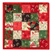 The completed Fusible Grid Hot Pad colored in red, green, black, and cream fabrics from the Holiday Cheer collection by Moda Fabrics, isolated on a white background. 