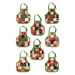 The eight completed Christmas Apron Ornaments, isolated on a white background.