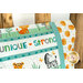 A close up on the pillowcase, showing color and print details on the animal themed fabrics.
