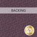 A swatch of plum purple fabric with ditsy yellow flowers. A transparent banner at the top reads "Backing" and a golden Shabby Fabrics logo sits in the bottom right corner.