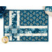 A top down close up of one of the Fat Quarter Shuffle Mats, demonstrating the cream and blue fabrics.