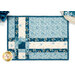 A top down close up of one of the Fat Quarter Shuffle Mats, demonstrating the cream and blue fabrics.