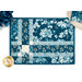 A top down close up of one of the Fat Quarter Shuffle Mats, demonstrating the cream and blue fabrics.