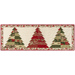 The completed Tree Farm Table Runner colored in cream, red, green, and black fabrics from the Candlelight Christmas collection by Moda Fabrics, isolated on a white background. 