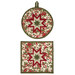 The two completed Folded Star Hot Pads colored in red, green, and cream fabrics from the Poinsettias at Christmas collection by Jennifer Bosworth for Riley Blake Designs, one round and one square, isolated on a white background. 
