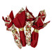 The four completed cloth napkins, colored in cream, red, green, and black fabrics from the Candlelight Christmas collection by Moda Fabrics, isolated on a white background. 
